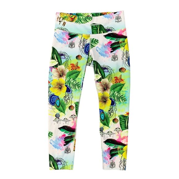 Athleta Sonar Crop Leggings Women XS Tropical Bay Leaf All Over Pull On Athletic - Picture 1 of 14